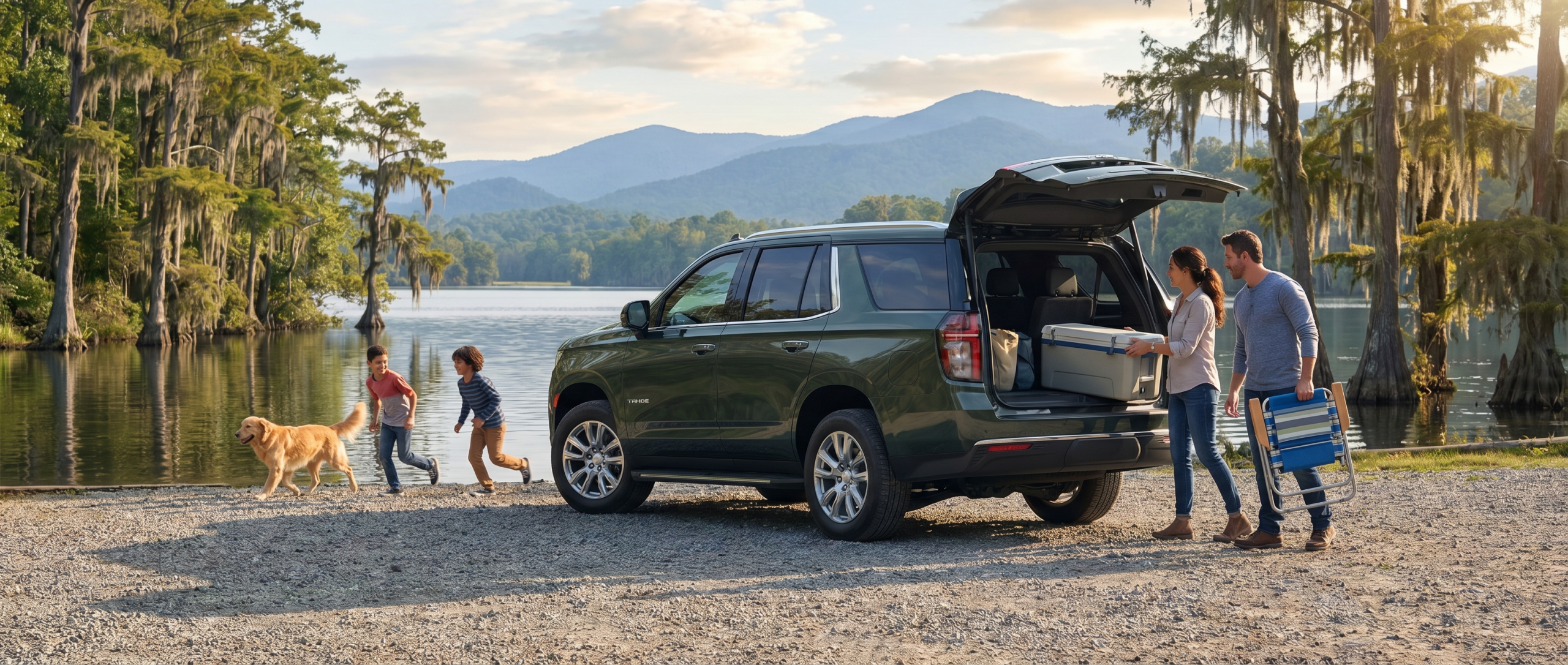 Chevrolet Tahoe full-size family SUV near a lake in Winnsboro, SC