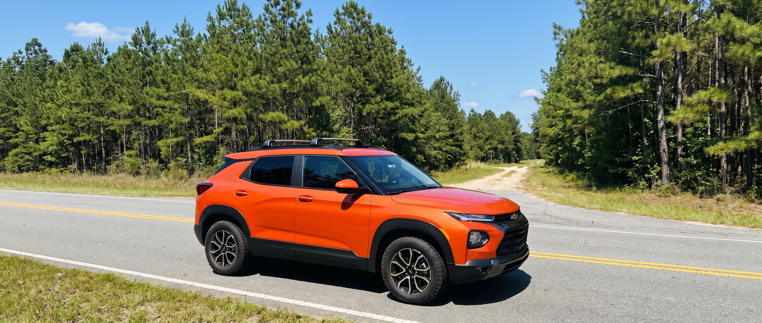 2026 Chevrolet Trailblazer parked on a South Carolina highway near Winnsboro on a sunny summer day