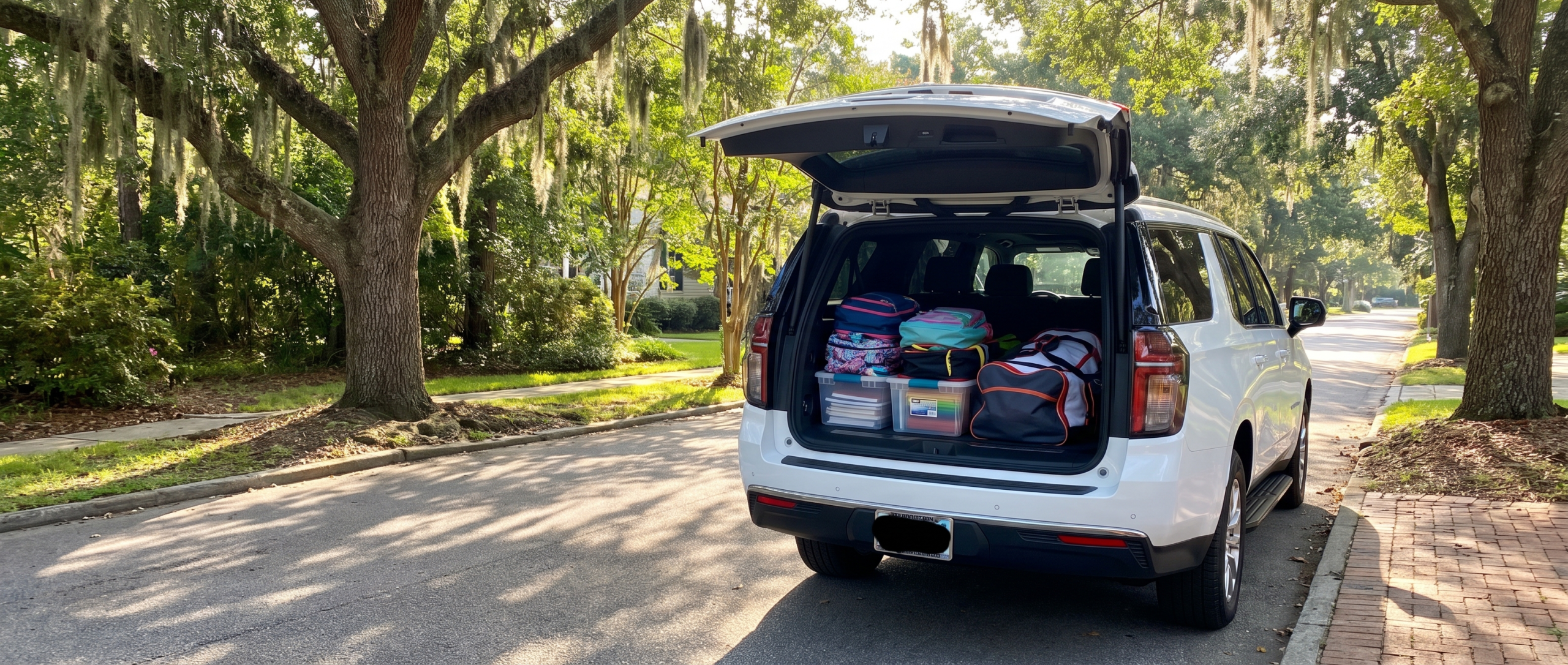 2026 Chevrolet Suburban rear cargo area loaded with back-to-school backpacks and sport bags in Winnsboro SC