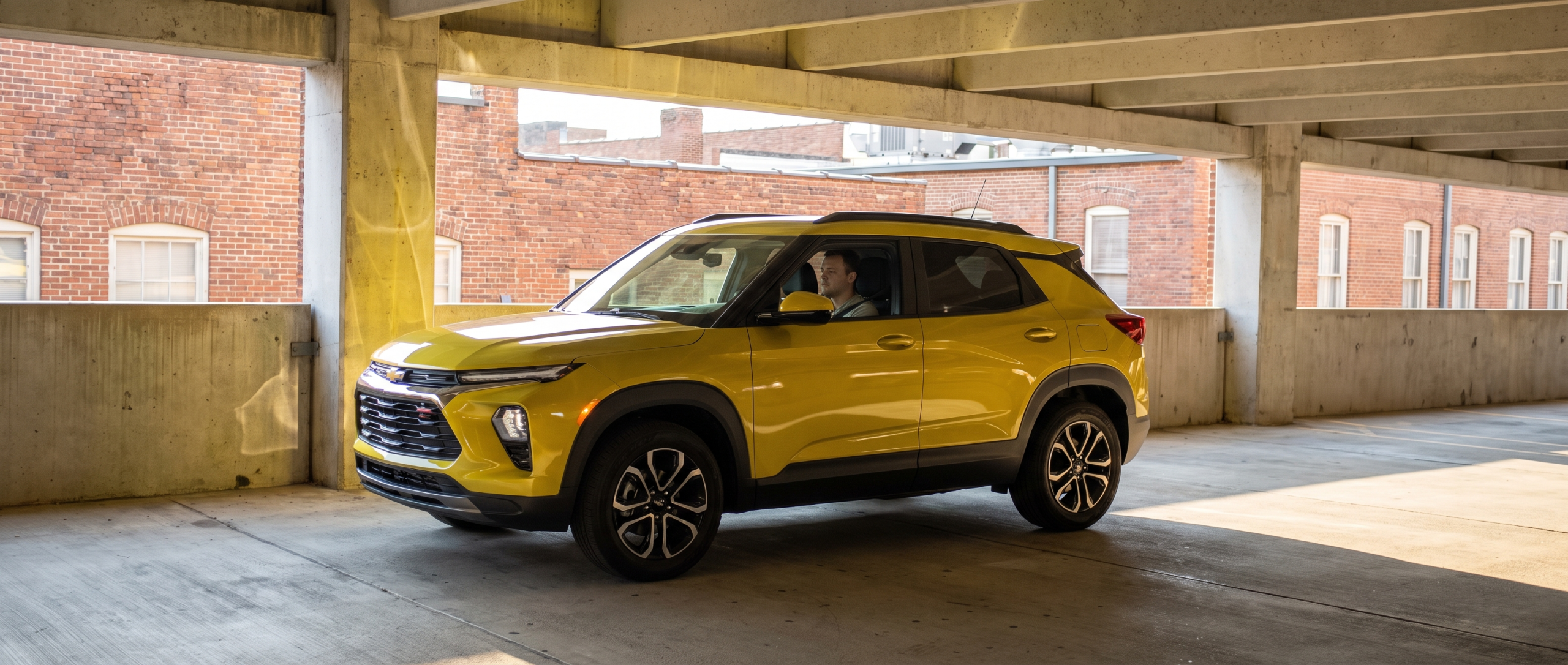 2026 Chevrolet Trailblazer parked in a Columbia SC campus parking garage, late summer