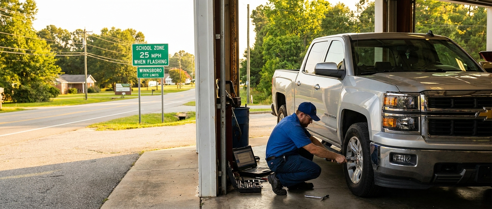 Chevrolet Silverado 1500 brake inspection at Wilson Chevrolet service center in Winnsboro SC on US-321