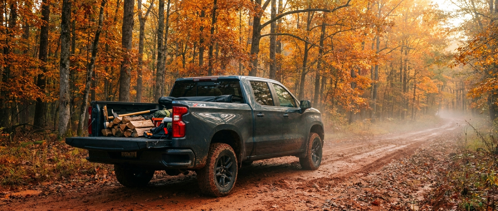 2026 Chevrolet Silverado 1500 on a Fairfield County, SC forest road during hunting season
