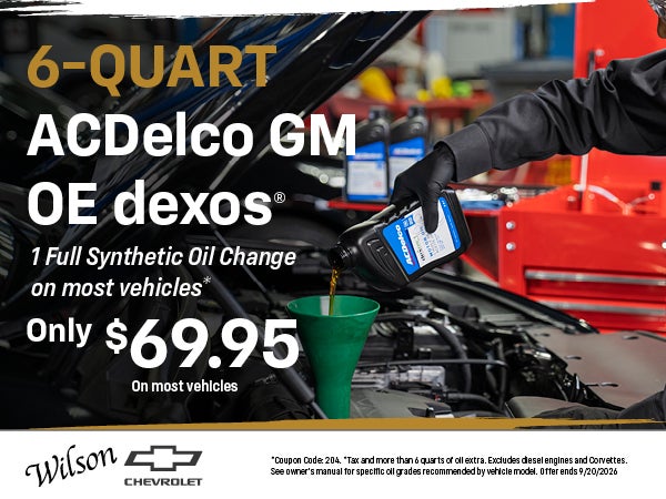 6-Quart ACDelco GM OE dexos® 1 Full Synthetic Oil Change on most vehicles