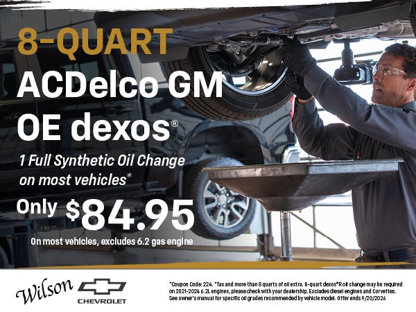 8-Quart ACDelco GM OE dexos® 1 Full Synthetic Oil Change on most vehicles